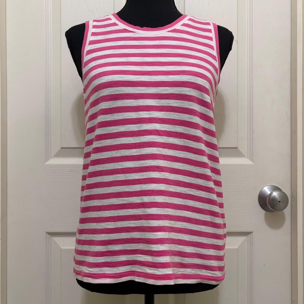 J.Crew Girlfriend Tank Pink White Striped Cotton Sleeveless Top S Casual Coastal